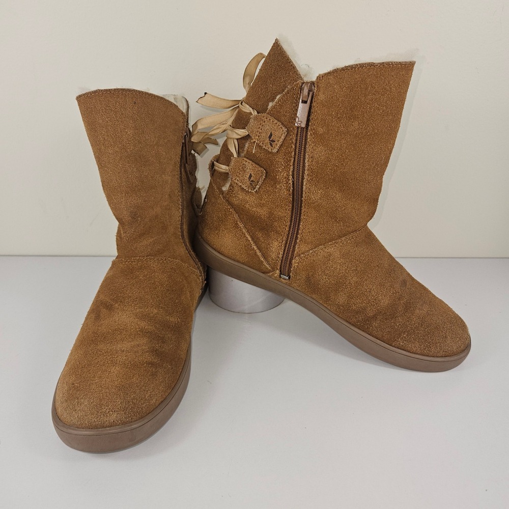 Koolaburra by UGG Womens 7 Shazi Short Brown Suede Bow Ribbon Boots Sherling